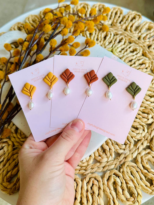 Dainty Pearl Leaf Dangles