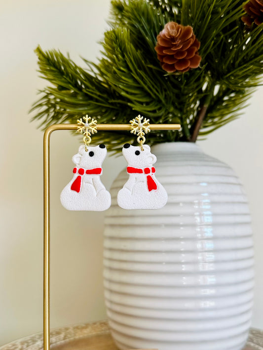 Polar Bear Dangles - Red Scarf