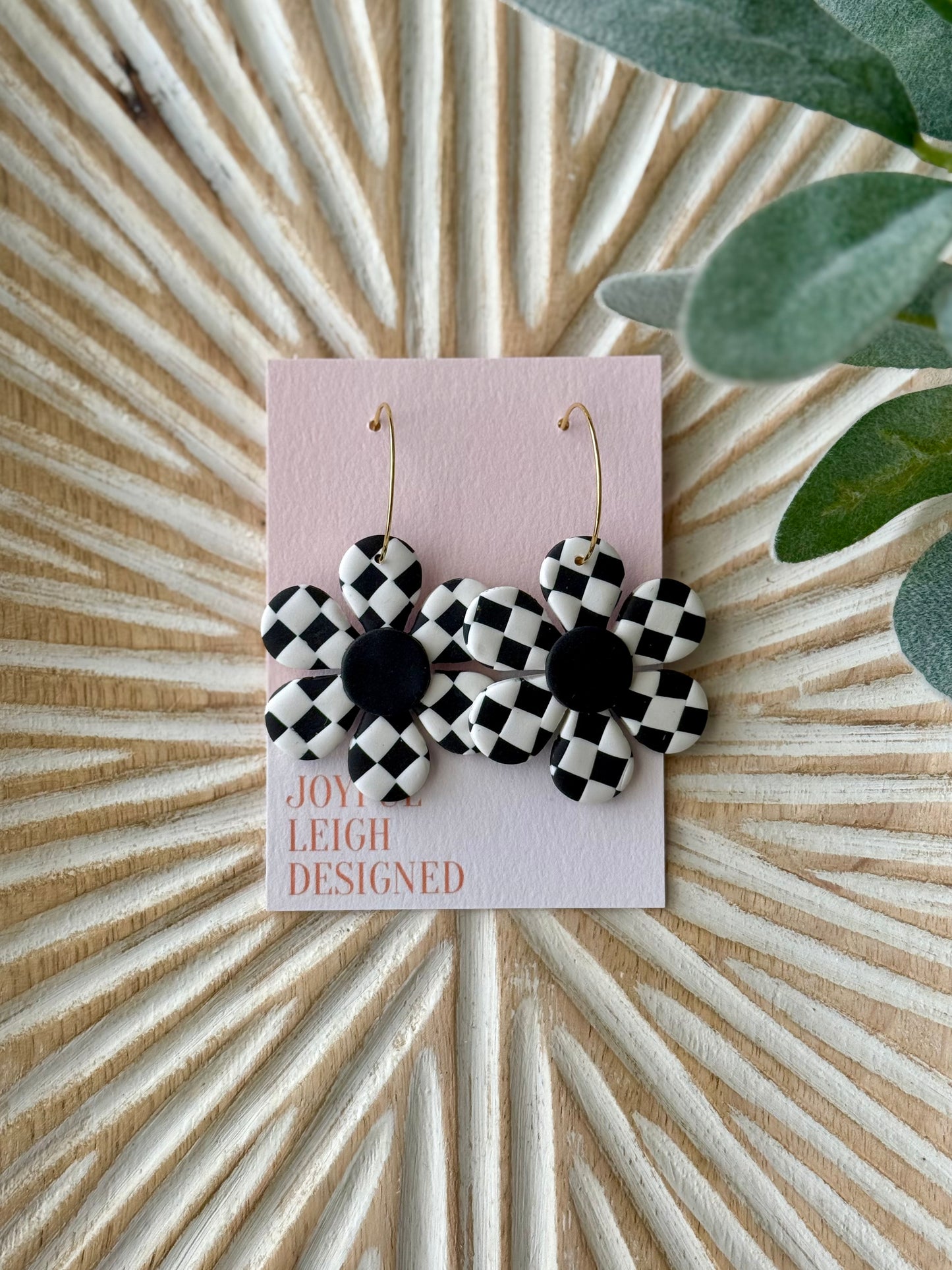 Checkered Flower Statement Hoops