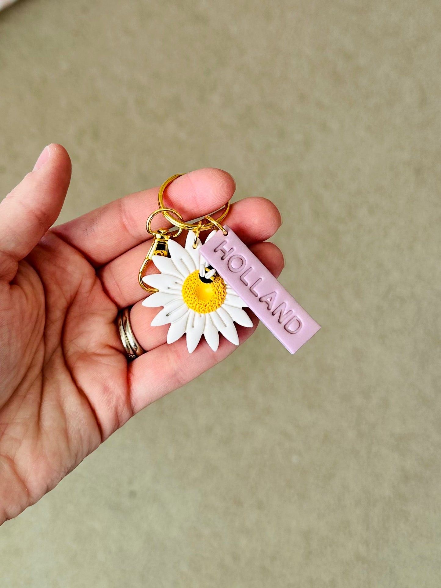 Custom Flower and Name Keychain