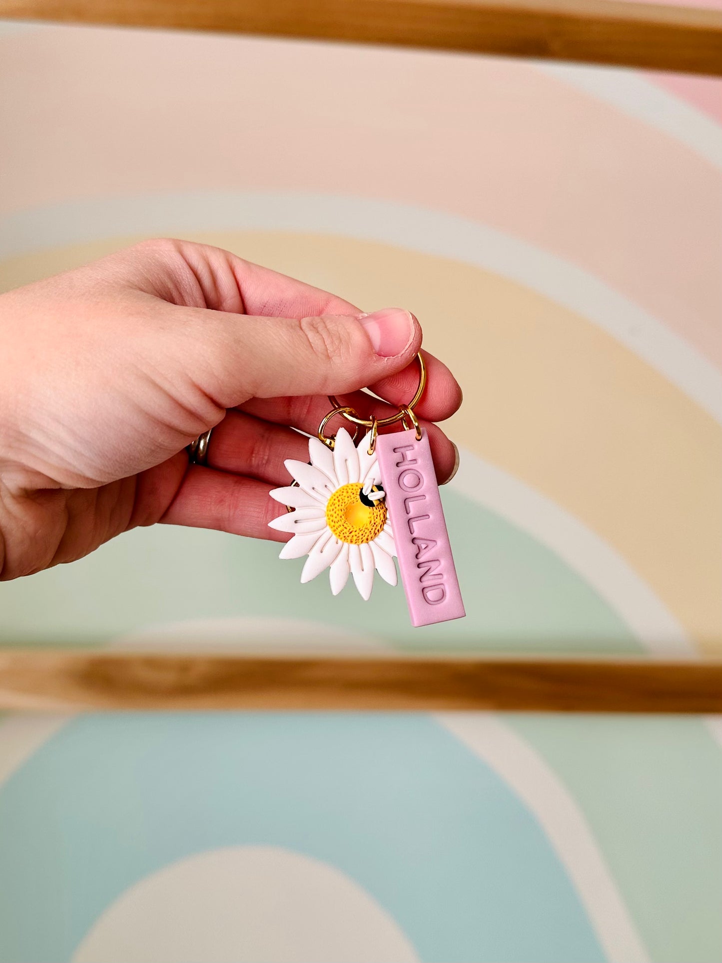 Custom Flower and Name Keychain