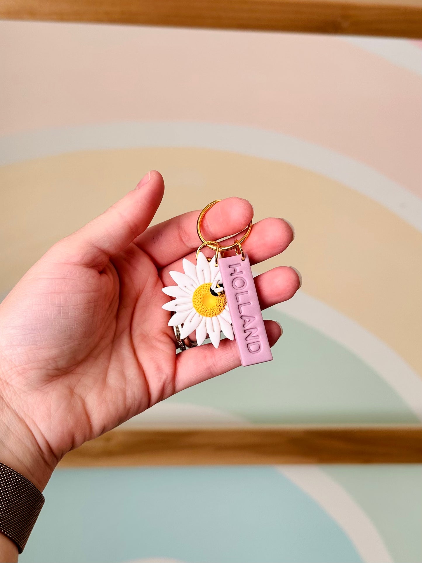Custom Flower and Name Keychain