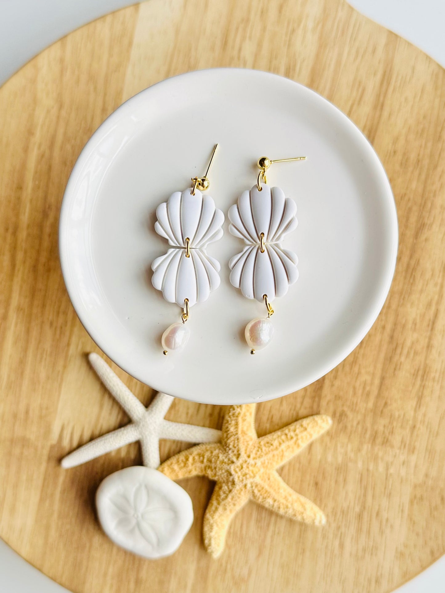 White Clam Shell Dangles