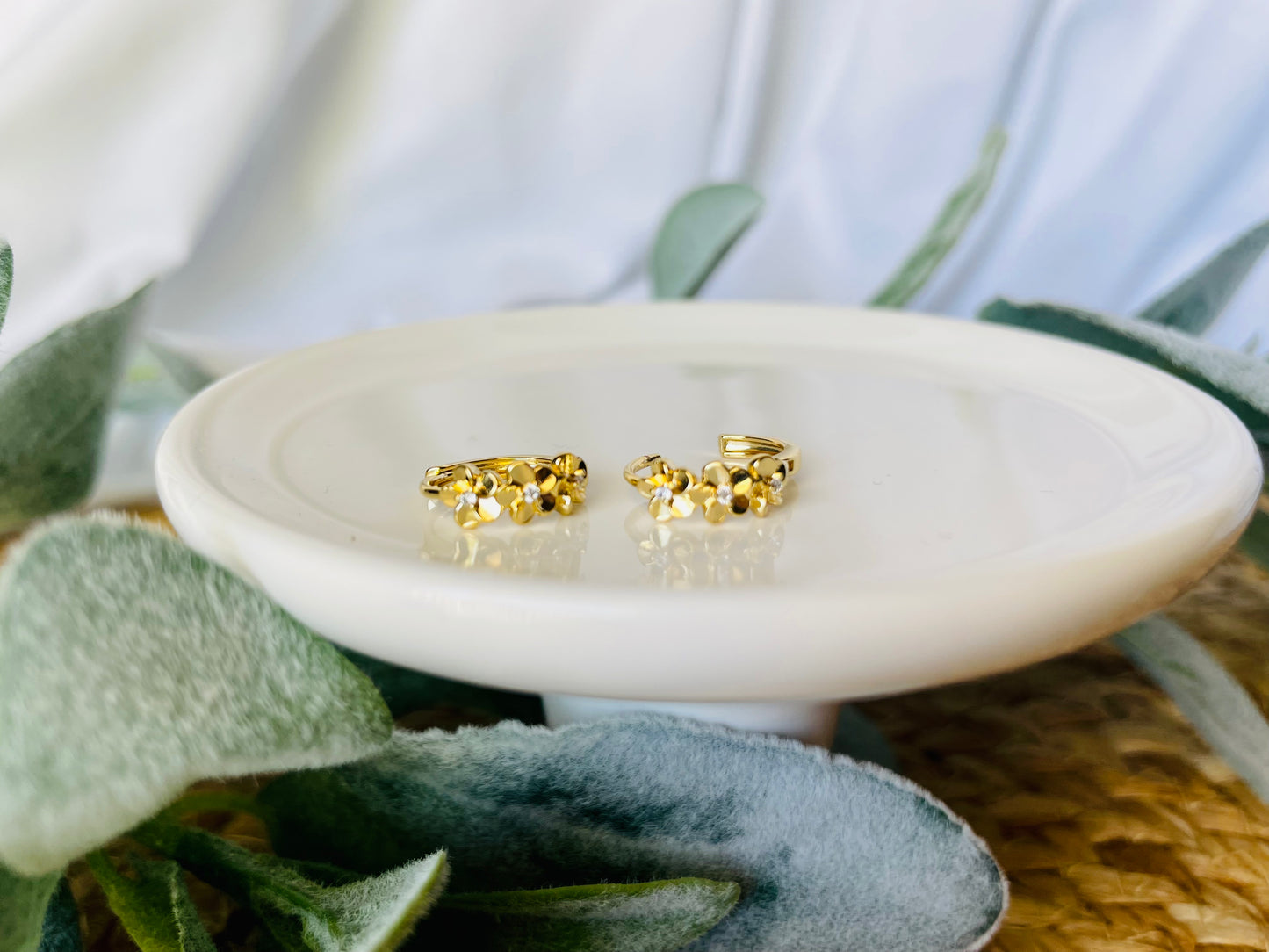 Gold Filled Flower Huggie Hoops