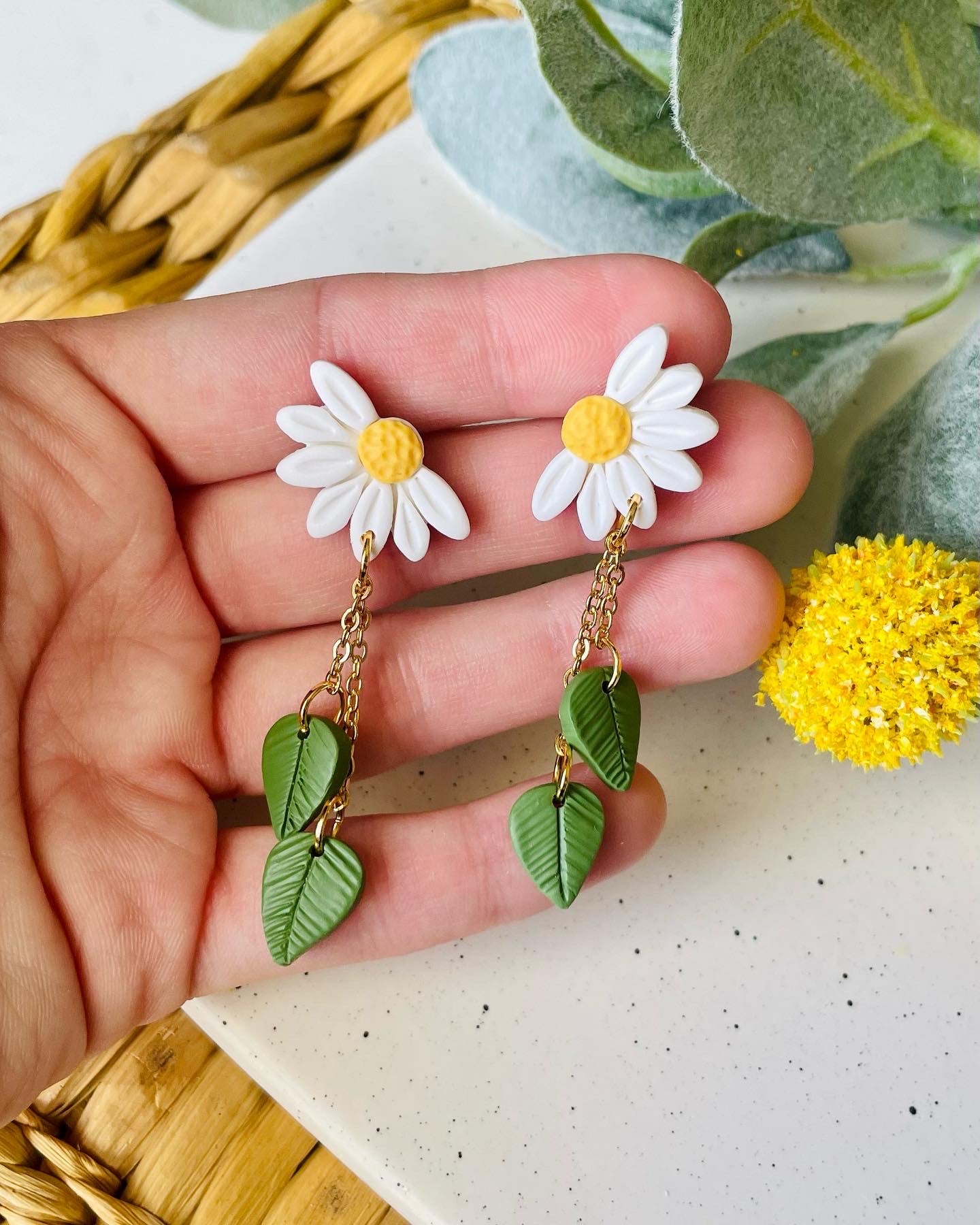 Half Sunflower and Daisy Leaf Dangles