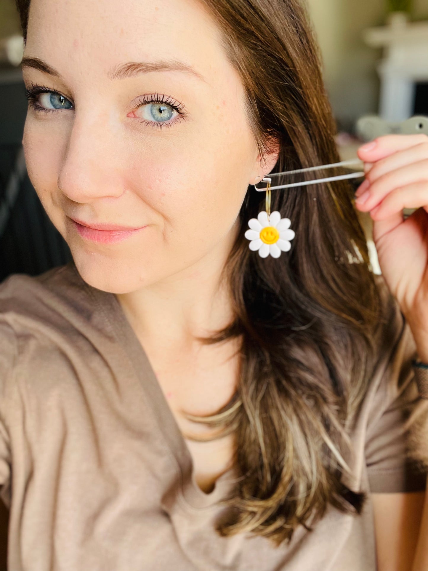 Happy Face Daisy Hoops