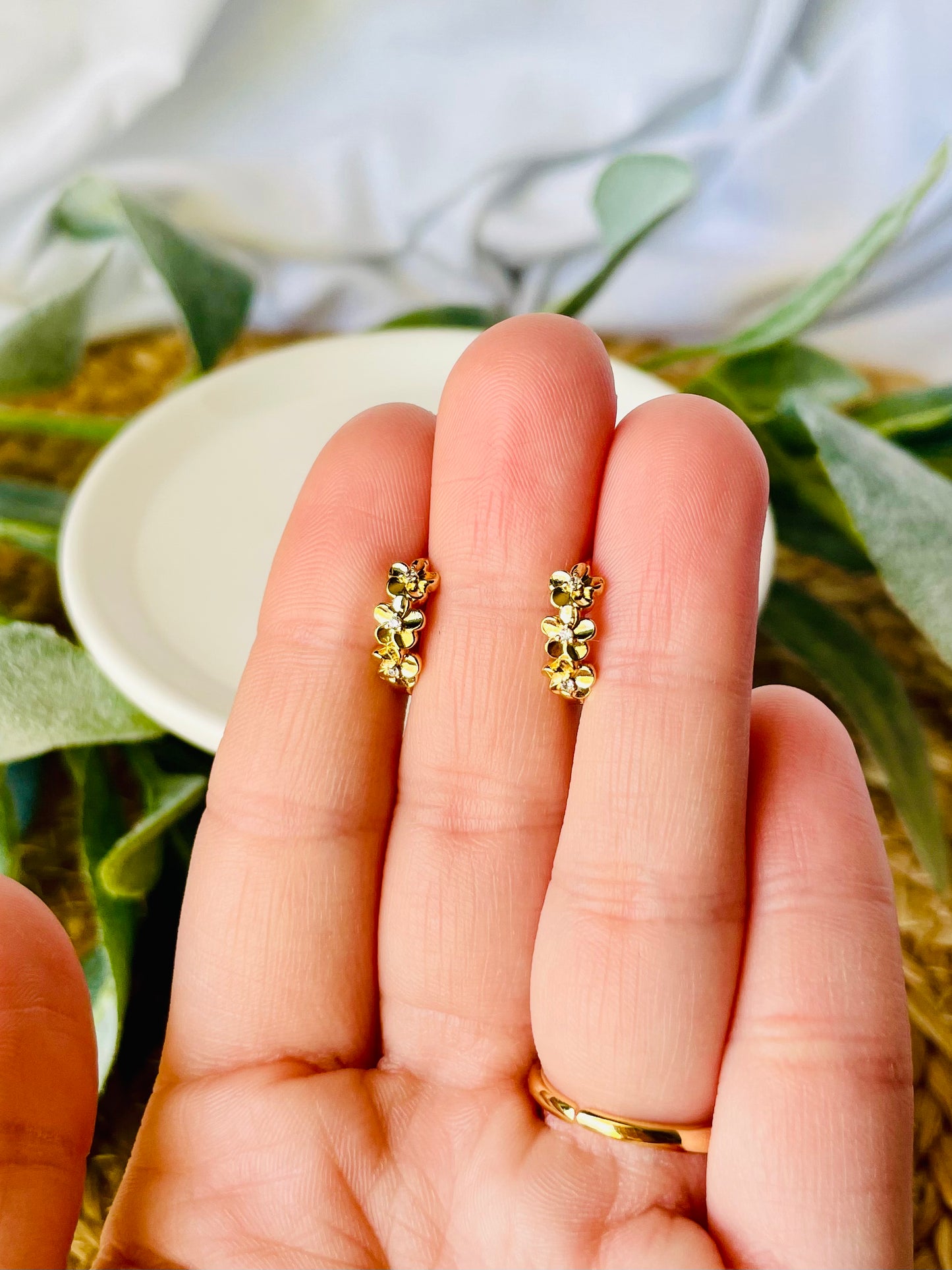 Gold Filled Flower Huggie Hoops
