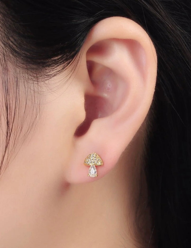 24K Gold Filled Mushroom Clear CZ Studs