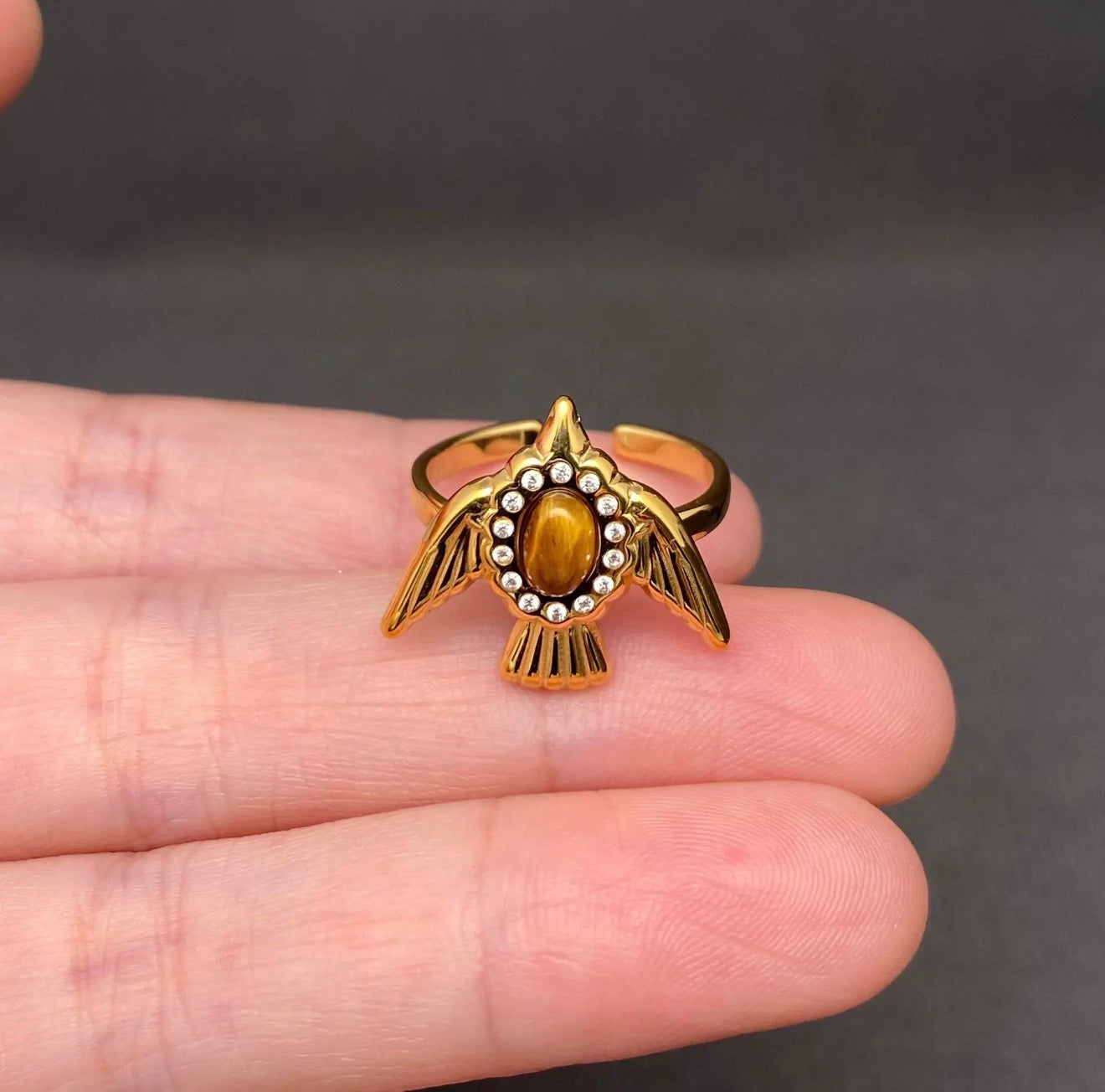 Gold Plated Stone Bird Ring