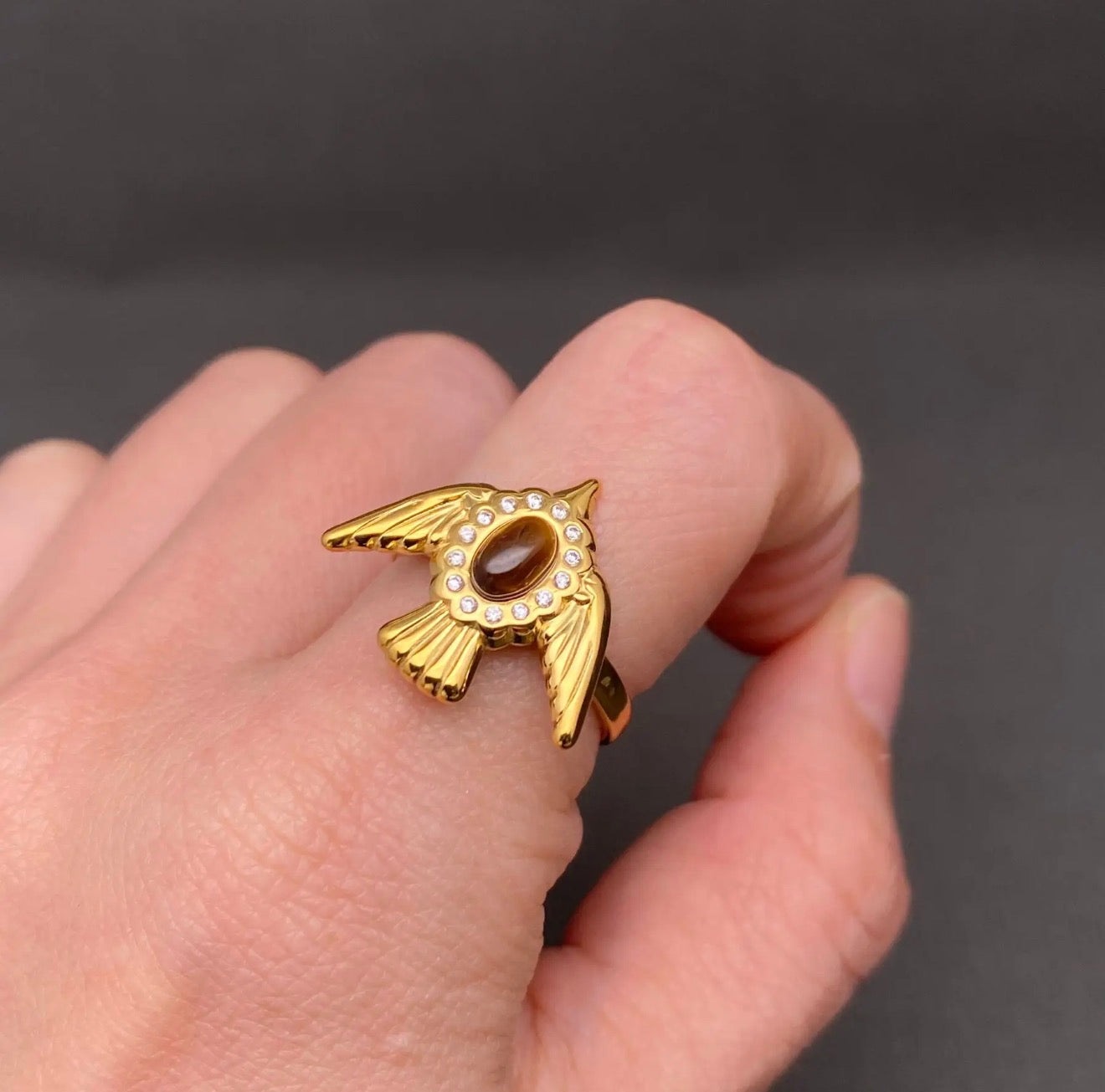 Gold Plated Stone Bird Ring