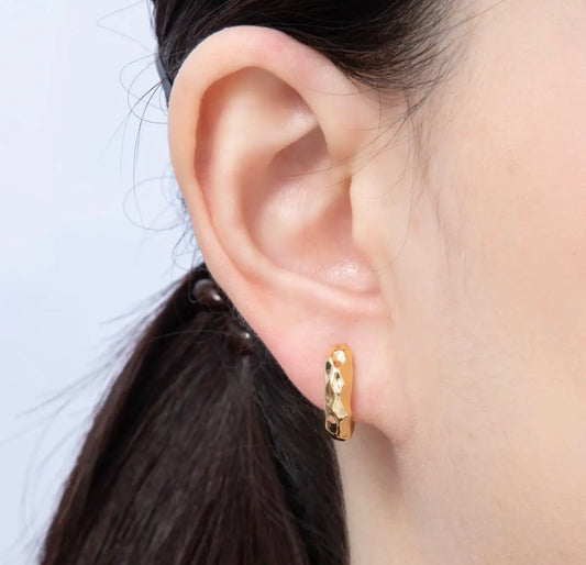 18K Gold Filled Hammered Huggie Hoops