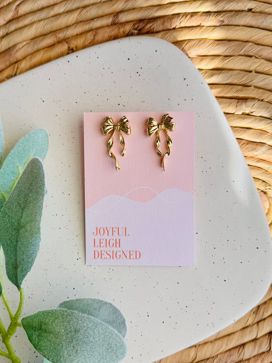Gold Ribbon Bow Studs