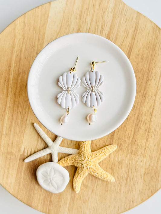 White Clam Shell Dangles